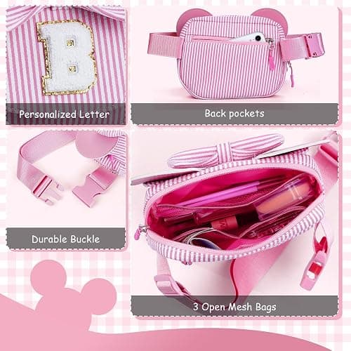 QLOVEA Daughter Gifts - Birthday Gifts for 3 4 5 6 7 8 9 10 11 12 13 Year Old Girls, Initial Fanny Pack Crossbody Bag Belt Bag Purse for Teen Girls Bean Pink B thumbnail 4