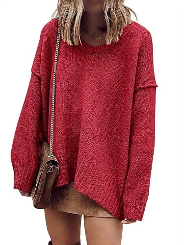ANRABESS Women's Oversized Casual Loose Slouchy Scoop V Neck Batwing Long Sleeve Knit 2025 Fall Pullover Sweaters - Image 1
