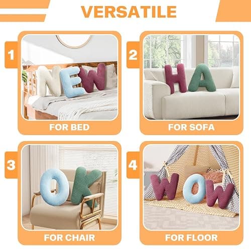 huraty Initial Letter Pillow Soft Lambs Wool Throw Pillow Kids Room Nursey Playroom Decorations Ivory Alphabet I Cushion (I, 14.9" Lx11.8 W) thumbnail 6