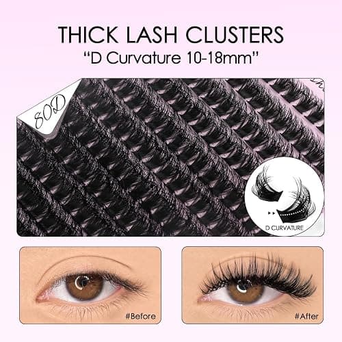SOFENIDA Lash Clusters Kit 80D Lash Clusters Kit 10-18mm Volume Eyelash Clusters D Curvature Cluster Eyelash Extensions 3D Wispy Lashes Clusters DIY Lash Extension Kit(80D-10-18MIX Thick Kit) thumbnail 4