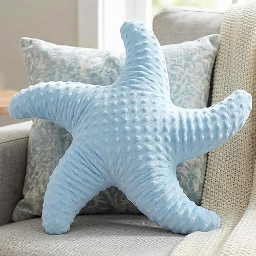 XIAIJIA Starfish Pillow,Coastal Beach Throw Pillows, Blue, 19.68 Inch | Decorative pillows, nautical pillows, starfish pillows, beach pillows, beach themed room decor for bed, bedroom, sofa, couch - Image 1