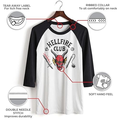 Men's Stranger Things Hellfire Club Costume Baseball Tee - White/Black - Small thumbnail 9