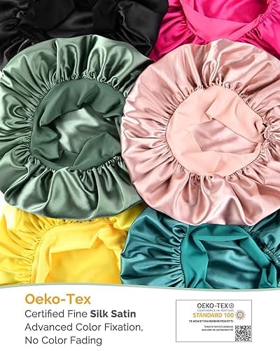 YANIBEST Silk Bonnet for Sleeping Women Satin Bonnet Double Layer Satin Lined Hair Bonnet with Tie Band Curly Hair Blush Pink thumbnail 7