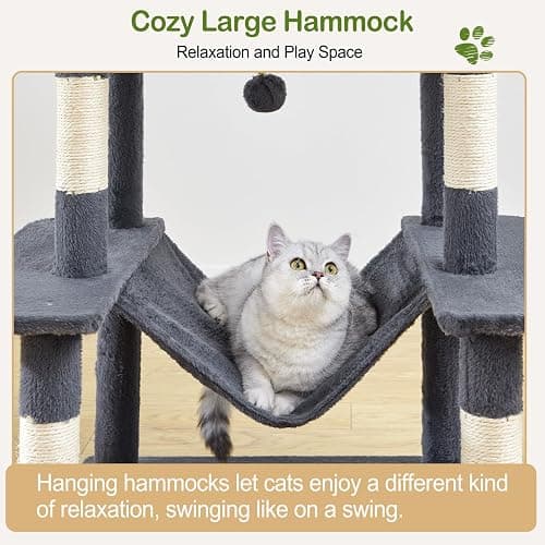 Large Cat Tree Tower for Indoor Cats Adult, 74.8 Inch Tall Large Multi-Level Tree Towers with Scratching Posts, Condo, Hammock, Bed for Big Cats, Modern Cat Trees Furniture Heavy Duty (Dark Gray) thumbnail 4