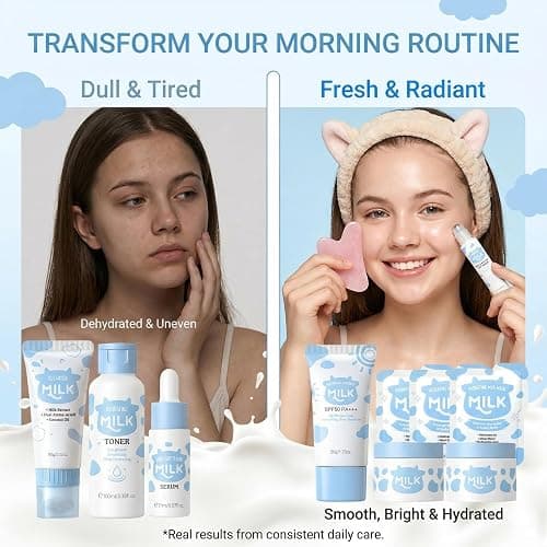 Milk Skin Care For Kids Birthdays Gift Set - Natural Skincare For Girls 10-12 - 14 In 1 Moisturizing & Gentle Milk Skin Care For Teens Girls Ages 8-12 - Facial Kit For Women 14PCS with GuaSha thumbnail 3