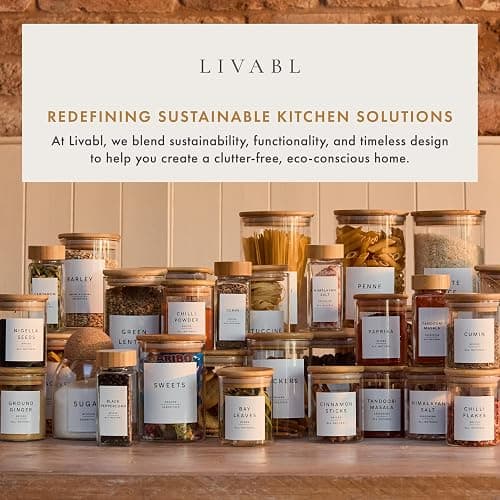 Livabl Set of 3 Glass Pantry Storage Containers with Lids- 12 Pantry Labels– (70oz) Glass Canisters with bamboo lids-Perfect Rice, Cereal, Flour, Pasta, Oats, food storage -Airtight-kitchen canisters thumbnail 7