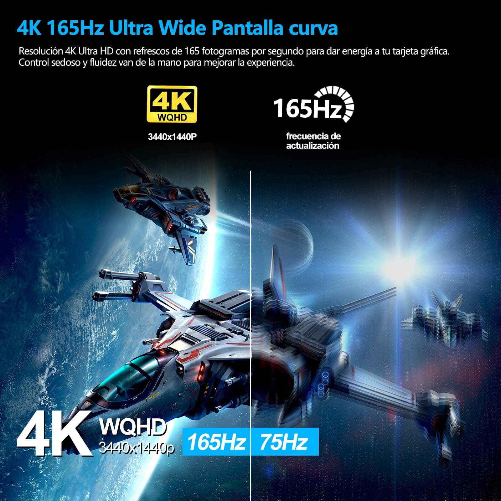 suevery 34" Pulgadas Monitor Gamer Curvo monitores para pc 1500R UWQHD(3440x1440) 165hz computadora Pantalla Gaming,Apoyo FreeSync HDR Base Ajustable Multidireccional thumbnail 6