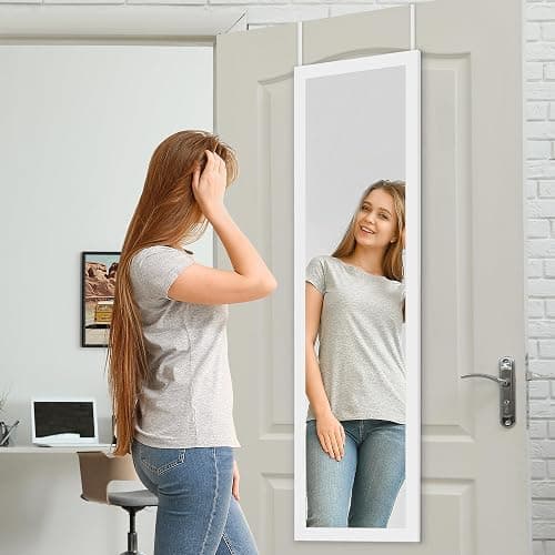 Americanflat 12x48 Over The Door Mirror - Hanging Full Length Mirrors with Engineered Wood - Modern Mirror for Bathroom, Bedroom, Living Room - Mirrors for Wall Display and Home Decor - White thumbnail 5