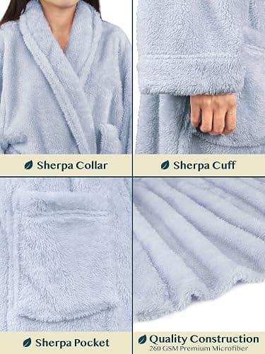 PAVILIA Premium Womens Plush Soft Robe Fluffy, Warm, Fleece Sherpa Shaggy Bathrobe thumbnail 4