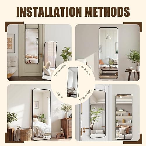 Antok Over The Door Mirror Full Length, 49'' x 14''Wall Mounted Hanging Mirror, Aluminum Alloy Frame, Shatterproof Glass, No Drill Installation for Bedroom, Closet, Bathroom, Dorm, Round Corner,Black thumbnail 9