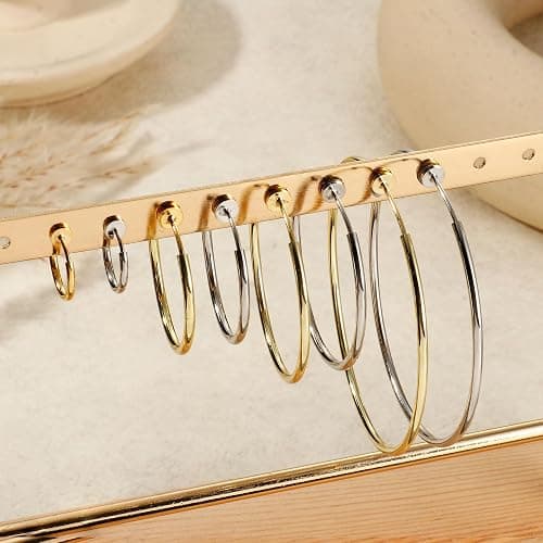 Magitaco 8 Pairs Clip On Hoop Earrings Stainless Steel Clip On Earrings for Women Fake Hoop Earring Spring Hoop Earring For Non-Pierced Ears thumbnail 6