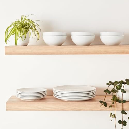 Amazon Basics 18-Piece Kitchen Dinnerware Set, Plates, Dishes, Bowls, Service for 6, White Porcelain Coupe - White Porcelain Coupe thumbnail 3