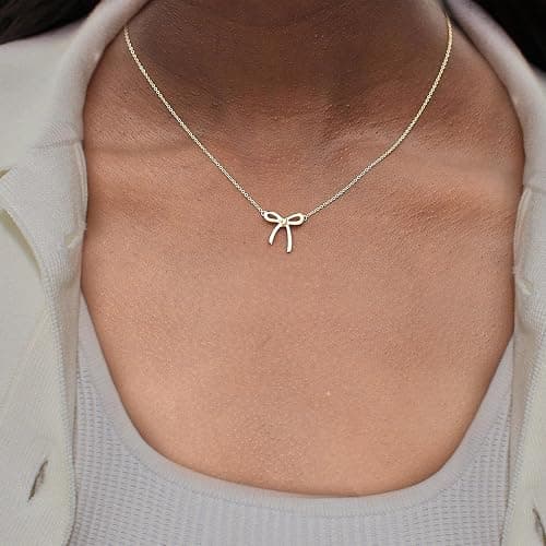 Risamil 14K Gold Plated Necklace for Women - Bow Necklace - Dainty Necklace Cute Small Tiny Bow Pendant Choker Chain Necklace Trendy Necklaces for Women Jewelry Gift thumbnail 8