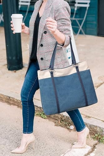 Women Laptop Tote Bag for Work Lightweight Splice Canvas 15.6 Inch Handbag Purse thumbnail 2