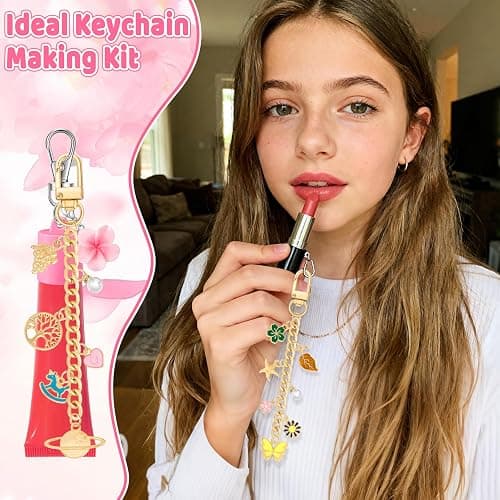 212Pcs Lip Gloss Keychain Making Kit Bag Charm Kit Lipgloss Charms DIY Jewelry Keychian Making Supplies Key Chain Maker Bulk 80 Charms 15 Keychain Clip 15 Extender Clip Charm Jewelry Chain DIY Crafts thumbnail 5