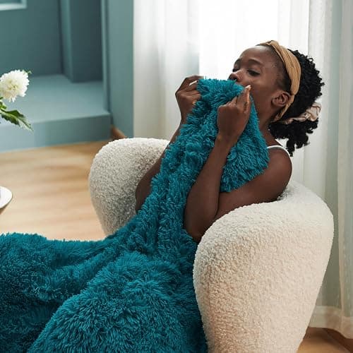 Bedsure GentleSoft Fluffy Turquoise Teal Throw Blanket, Teal Decor Cozy Gifts for Women Men, Soft Fuzzy Sherpa Fleece Plush Thick Warm Faux Fur Throws for Couch, Aqua Blanket Gifts for Mom, 50x60 thumbnail 3