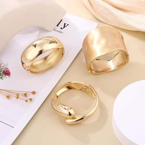 Svovin 1-3PCS Cuff Bracelets for Women Wide Bangle Bracelet Trendy Chunky Bangle Bracelets Irregular Statement Wrist Cuff Wrap Bracelet thumbnail 5