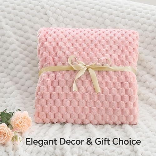 BEDELITE Fleece Decorative Blanket - 3D Jacquard Pink Throw Blankets for Women's Couch & Bed, Soft and Cozy Warm Plush Fluffy Blanket, Cute Birthday Gift for Women, 50x60 Inches thumbnail 5