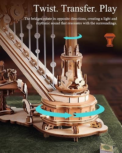 ROKR 3D Wooden Puzzles for Adults - Magic Harp Music Box, Mechanical Model Kit Self-Playing Musical Instrument, DIY Craft Kits, Home Decor & Birthday Gifts, Hobbies for Men Women thumbnail 5