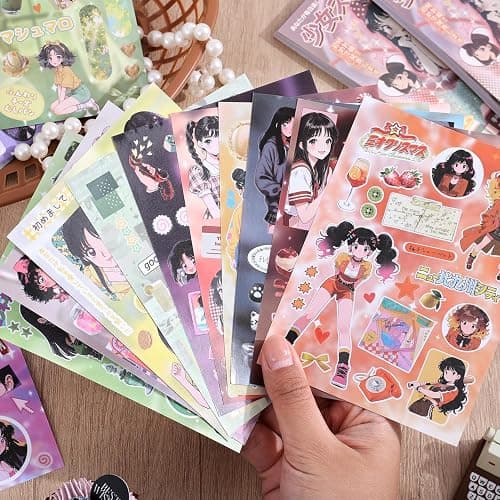 Girl's Japanese Retro Sticker Book, Anime Showa Girl Theme - 650+ Cute Old Showa Style Comics Stickers, for DIY Scrapbooking Journaling Handbook Decoration thumbnail 2