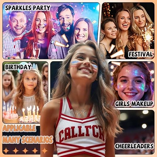 Body Glitter Face Glitter, Hair Glitter for Kids, 12 Shapes Fine Chunky Glitter Gel for Women Girls Makeup Sparkles Party Mermaid Sequins Rave Accessories Singer Concerts Festival (White Scheme) thumbnail 5
