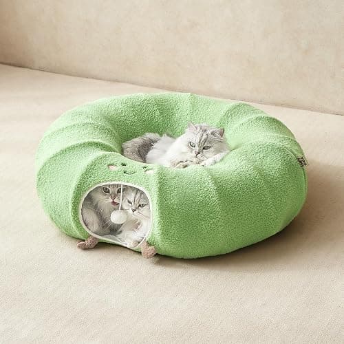 EHEYCIGA Cat Tunnel Bed for Indoor Cats, Cute Cat Donut Toy Tunnel for Small Large Cats with Washable Circle Cushion, Peekaboo Pet Cave Play Tunnel for Kitten, Puppy, Rabbit - Green thumbnail 7