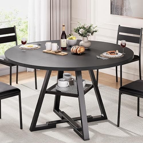 Jocoevol Round Dining Table for 4,Kitchen Dining Room Circle Dinner Pedestal Table,Space Saving Wood Kitchen & Dining Room Furniture (Black, 47In) - Image 1