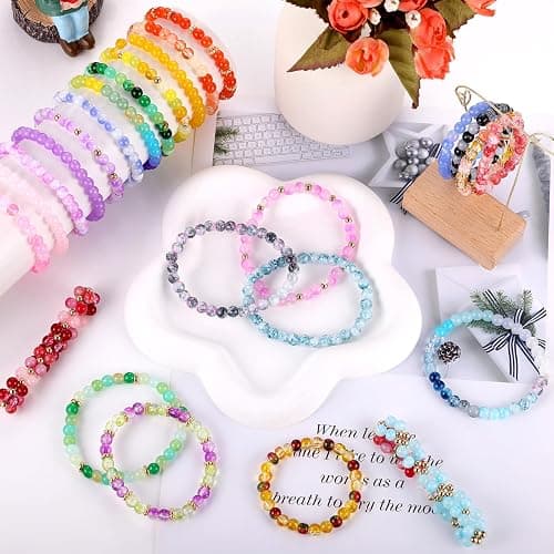 6mm Glass Beads for Bracelets, 2700pcs 70 Colors Crackle Glass Beads for Jewelry Making, Funtopia Round Crystal Beads for DIY Necklace Crafts with Spacer Beads, Solid and Floral Colors thumbnail 2