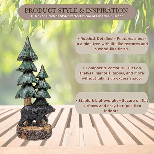 BestGiftEver Rustic Bear with Pine Tree Tabletop Figurine - Woodland Forest Cabin Lodge Décor - Standing Resin Bear Statue for Mountain Home Decoration thumbnail 4