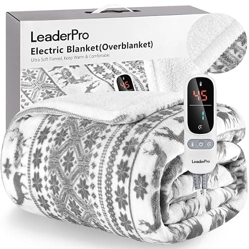 LeaderPro Heizdecke mit Abschaltautomatik,180x160cm Flanell Heizdecke 6 Heizstufenund 1-9 Stunden Timer,mit Überhitzungsschutz,Kuscheldecke für Bett&Büro Waschbar,Grau - Image 1