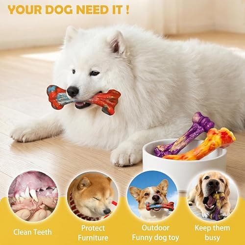 Trazoro 3-Pack Dog Chew Toys for Aggressive Chewers, Medium Large Breed | Indestructible Dog Bone Toys to Keep Them Busy,Dental Textured, Long Lasting,Beef Flavor thumbnail 2