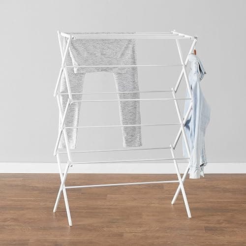 Amazon Basics Foldable Portable Clothes Drying Rack for Indoor Air Drying, Collapsible Design, 14.5" D x 29.5" W x 41.8" H, White thumbnail 2