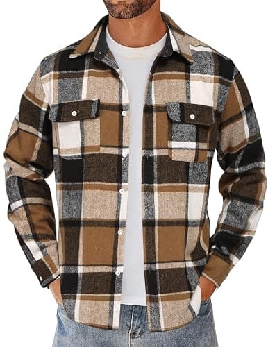 COOFANDY Mens Shirts Long Sleeve Flannel Shirt Plaid Button Down Shirt Jacket Checkered Casual Shirts Shacket with Pocket - Image 1