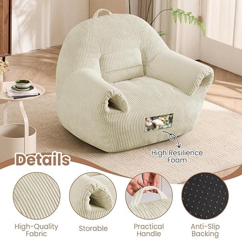 Peace nest Bean Bag Chair with Memory Foam Filled Ultra Soft Corduroy Cover for Adults Comfy Fur Bean Bag Chairs with Armrests for Bedroom Living Room Office Dorm Reading Beige thumbnail 9
