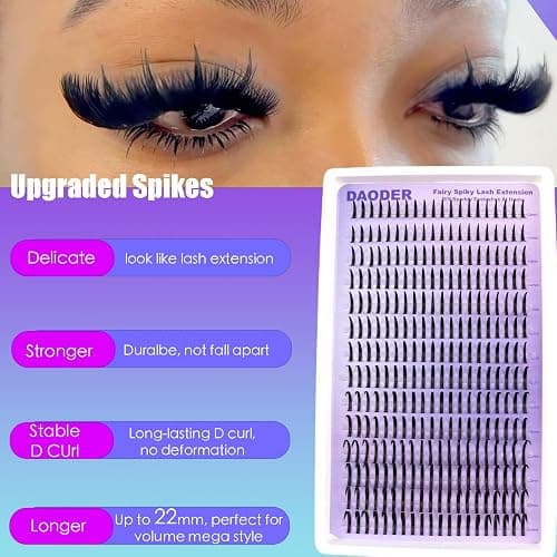 DAODER Lash Clusters, Spiky Fairy Eyelash Clusters 14-22MM Long Cluster Eyelash Extensions Wet-Look for Manga Anime or Hybrid Lash Extension Look D Curl DIY At Home Easy Use 280pcs thumbnail 4