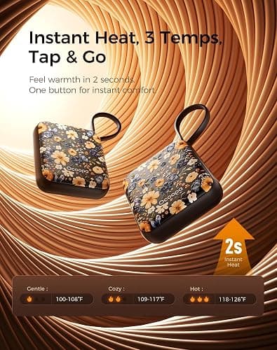 Ocoopa Hand Warmers Rechargeable UT5 Nano – Slim Electric Pocket Heater, Smart Temp Control, 14Hrs Battery, UL Safety, Artists in Bloom Design, Practical Gifts for Women, Christmas, Outdoor, Office thumbnail 3