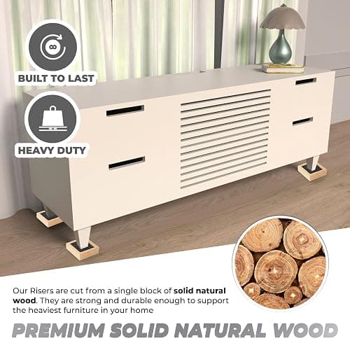 Bed Risers, Furniture Risers (Set of 8-Height 1") Can be Adjusted to 2'' 3''or 4'', Lifts Furniture Risers, Solid Natural Wood Risers, Non-Slip Recessed Hole (Square-Natural Color) thumbnail 5