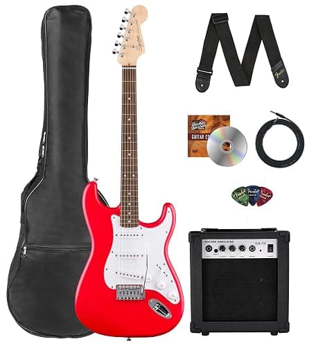 Fender Squier Stratocaster - Torino Red Bundle with Amplifier, Gig Bag, Strap, Instrument Cable, Picks, and Austin Bazaar Instructional DVD - Image 1