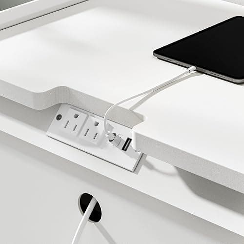 FurniXpress 24" Tall White Nightstand with Charging Station, 3 Drawer Modern Bedside Table with Tray Top, USB & Type-C Ports and AC Outlets for Bedroom or Living Room thumbnail 4