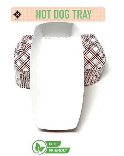 Mr Miracle 7 Inch Paper Hot Dog Tray in Red White Pattern. Pack of 100. Disposable, Recyclable and Fully Biodegradable. Made in USA thumbnail 2