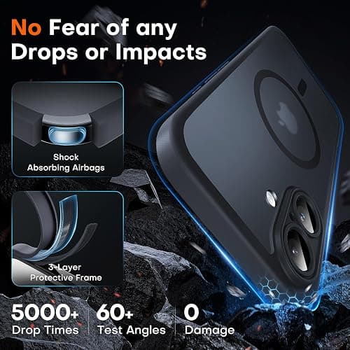 TOCOL Magnetic for iPhone 16 Case, Compatible with Magsafe, Upgraded Full Camera Protection, Drop Protection, Translucent Matte Back Bumper Phone Cover 6.1-Inch（Black） thumbnail 4