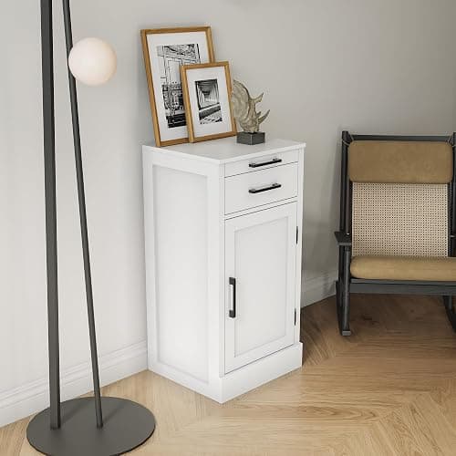 NALLBEIRRAA 18" Kitchen Pantry Cabinet, Freestanding Stackable Modular Storage Cabinet with Drawer for Kitchen Dining Room, White thumbnail 3