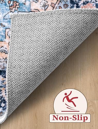 SERISSA 2x6 Washable Non Slip Boho Runner Rug for Hallway，Blue Orange | Ultra Soft Vintage Oriental Carpet Low-Pile Distressed Tribal Floor Carpet for Kitchen Bedroom Bathroom Laundry Living Room thumbnail 4