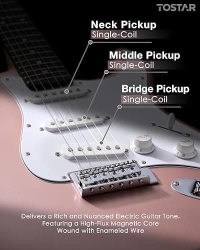 Tostar 39" Full Size Electric Guitar Kit For Beginners and Adults, SSS Pickup Guitarra Electrica Set Includes Tremolo Bridge, Lightweight Matte Finish, Amp, Strings, Gig Bag, Birthday Gifts, Champagne thumbnail 6