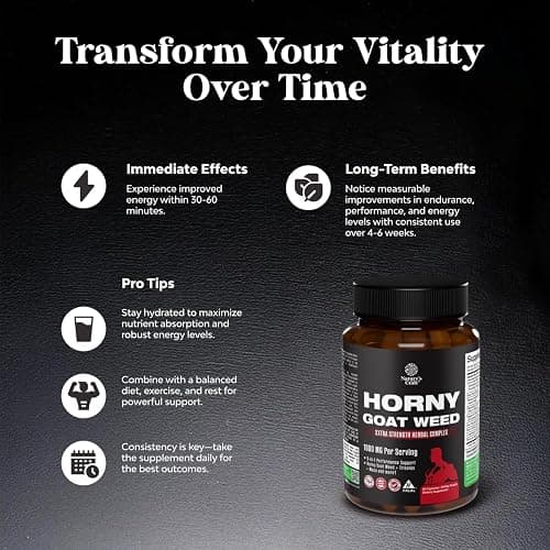 Horny Goat Weed for Men - Extra Strength Male Supplement with Black Maca Root, Tongkat Ali, Saw Palmetto & Panax Ginseng Extract for Stamina & Energy - 60 Capsules thumbnail 6