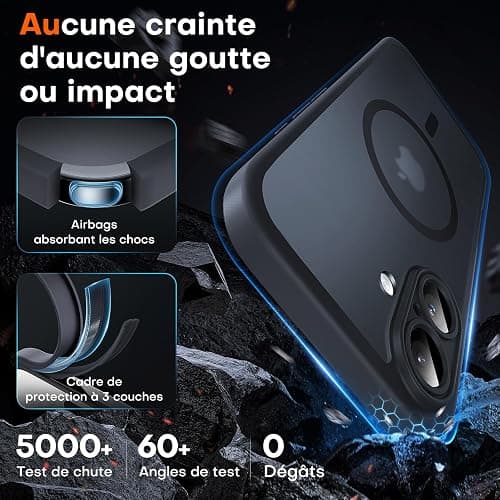 TOCOL Coque Magnétique pour iPhone 16 6,1 Pouces, Compatible avec MagSafe, Protection de l'objectif améliorée, Coque Mat Translucide Fine Antichoc, Noir thumbnail 4