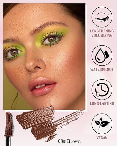 Brown Waterproof Mascara, Lashes Extension Mascara with Dual-Sided Brush, Great for Lengthening and Volumizing Eyelashes, No Clumping Tube Máscara Volume and Length, Long Wear, Smudge-Proof-03 thumbnail 2