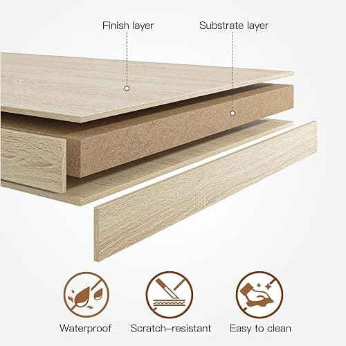 REIBII Desktop Bookshelf, High-Capacity Desk Hutch Organizer with 7 Shelves and 2 Drawers, Adjustable Bookshelf Storage, Desk Shelf for Top of Desk, Desk Hutch Dorm, Natural thumbnail 9