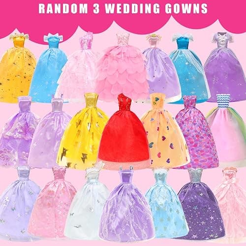 57 PCS Doll Clothes and Accessories 3 Wedding Gowns 3 Tops 3 Pants 3 Fashion Dresses 1 Evening Dresses 2 Swimsuits Bikini 6 Braces Skirt 10 Hangers 15 Shoes and 14 Accessories Toys for 11.5 inch Doll thumbnail 2