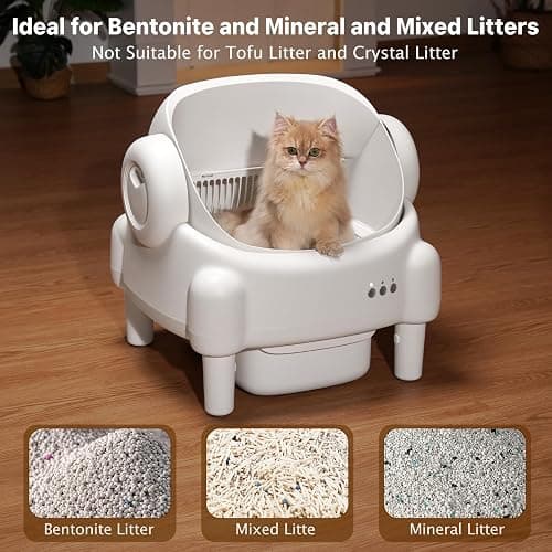 Self Cleaning Litter Box,Open Top Automatic Litter Box with App Control for Multiple Cats, Safety Sensors Protection, Odor Control Includes 2 roll Liners,Large Waste Bin, Cream White thumbnail 7